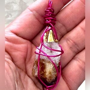 Elegant Citrine Also Lemon Quartz Pendant Single Stone Pink Wire Wrapped 0790 B
